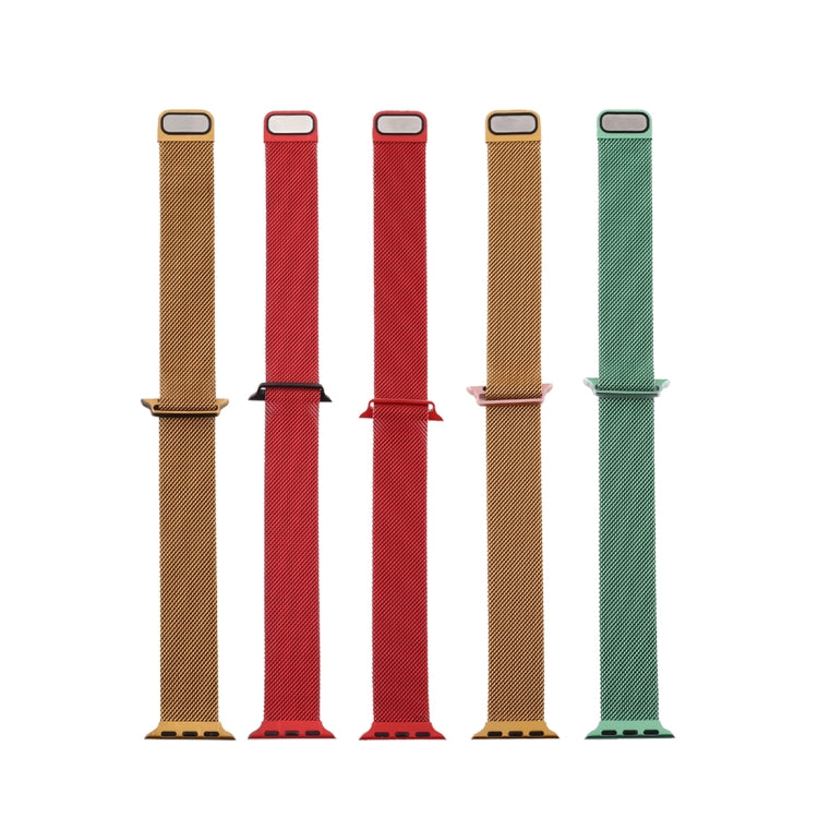 For Apple Watch Series 7 45mm / 6 & SE & 5 & 4 44mm / 3 & 2 & 1 42mm Milanese Gradient Stainless Steel Watch Band(Red+Black) by bashfashion