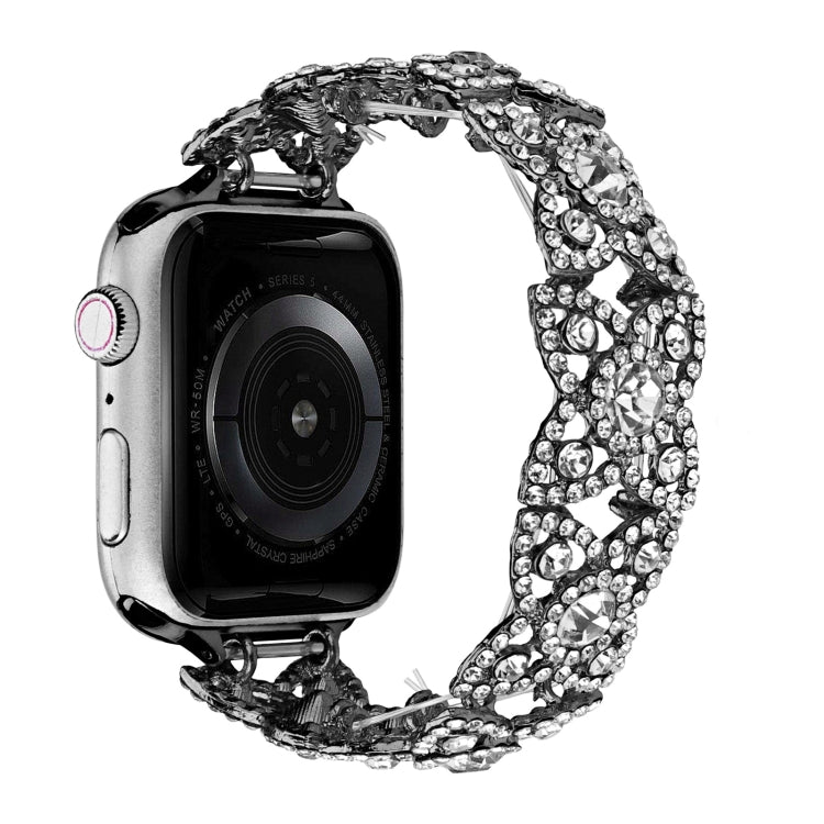 4-Petal Diamond Metal Watch Band For Apple Watch Ultra 49mm(Black) by bashfashion