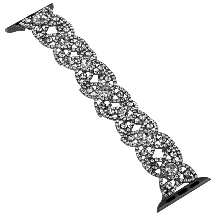 4-Petal Diamond Metal Watch Band For Apple Watch Ultra 49mm(Black) by bashfashion