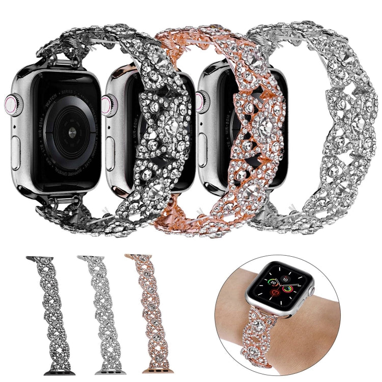 4-Petal Diamond Metal Watch Band For Apple Watch Ultra 49mm(Black) by bashfashion