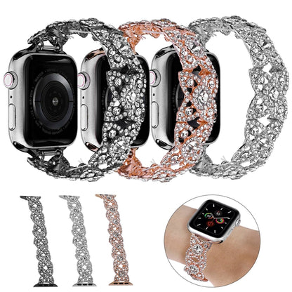 4-Petal Diamond Metal Watch Band For Apple Watch Ultra 49mm(Black) by bashfashion