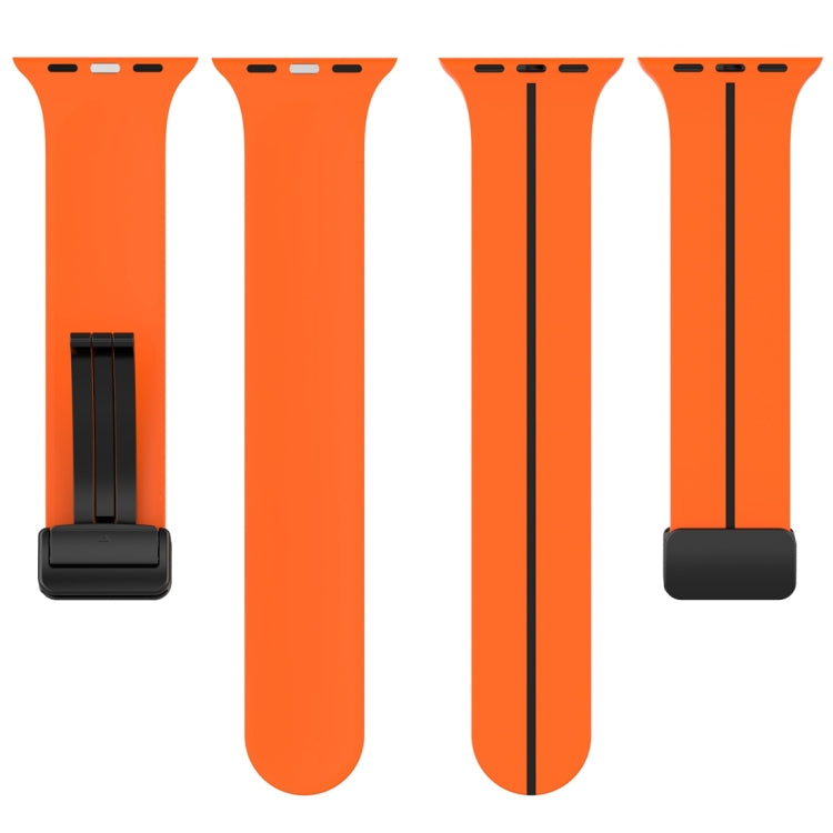 Two Color Folding Buckle Silicone Watch Band For Apple Watch Ultra 49mm(Orange+Black) by bashfashion