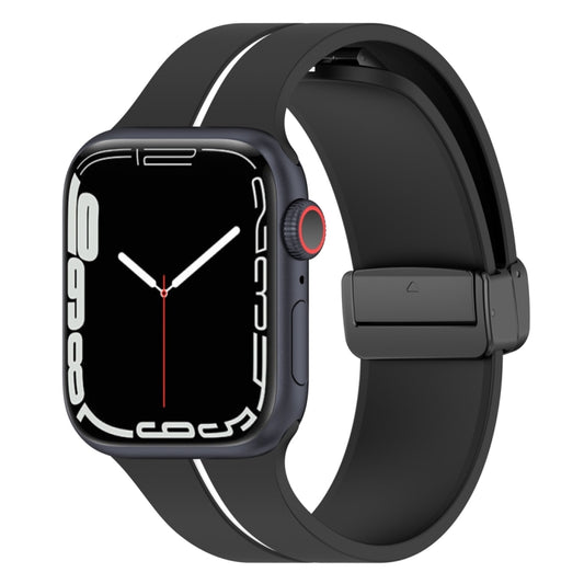 Two Color Folding Buckle Silicone Watch Band For Apple Watch Ultra 49mm(Black+White) by bashfashion