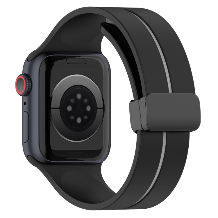 Two Color Folding Buckle Silicone Watch Band For Apple Watch Ultra 49mm(Black+Grey) by bashfashion