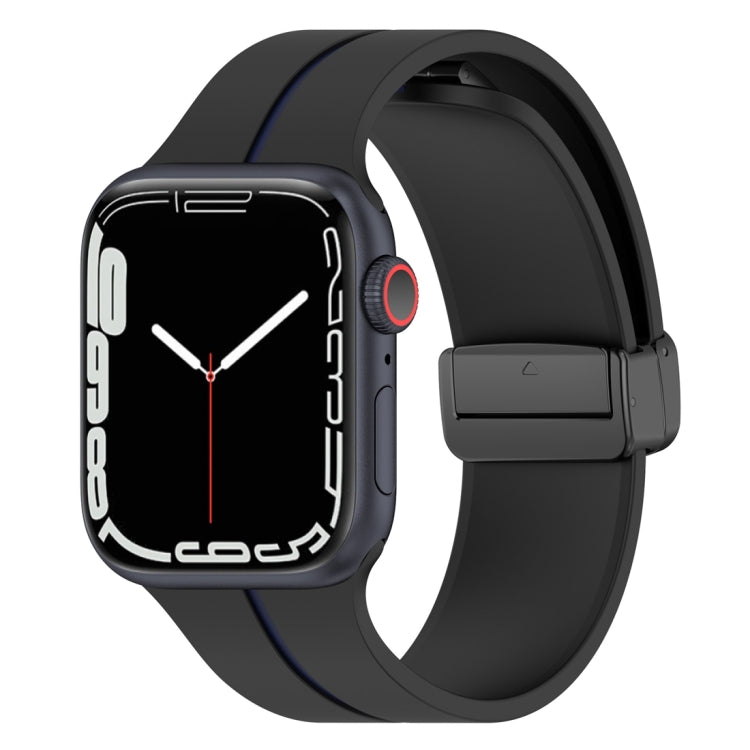 Two Color Folding Buckle Silicone Watch Band For Apple Watch Ultra 49mm(Black+Blue) by bashfashion
