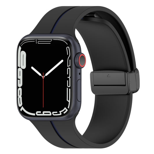 Two Color Folding Buckle Silicone Watch Band For Apple Watch Ultra 49mm(Black+Blue) by bashfashion