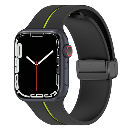 Two Color Folding Buckle Silicone Watch Band For Apple Watch Ultra 49mm(Black+Lime) by bashfashion