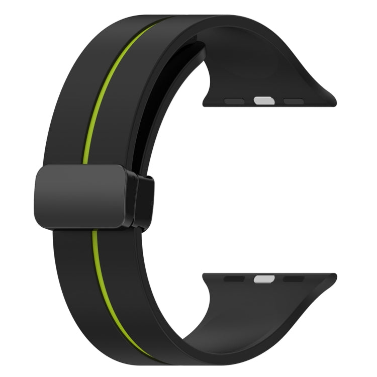 Two Color Folding Buckle Silicone Watch Band For Apple Watch Ultra 49mm(Black+Lime) by bashfashion