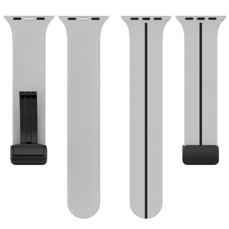 Two Color Folding Buckle Silicone Watch Band For Apple Watch Ultra 49mm(Light Grey+Black) by bashfashion