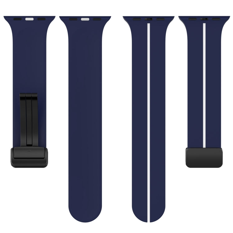 Two Color Folding Buckle Silicone Watch Band For Apple Watch Ultra 49mm(Midnight Blue+White) by bashfashion