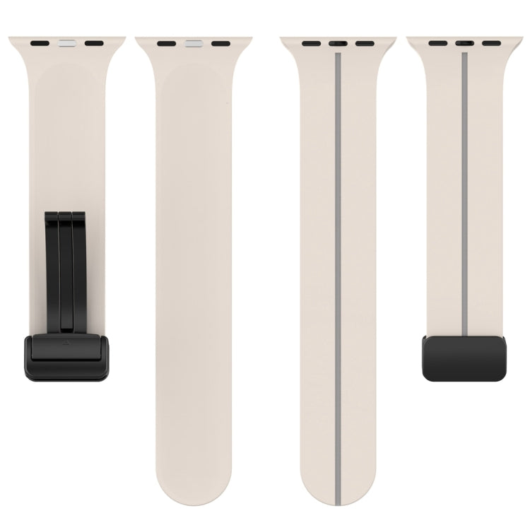 Two Color Folding Buckle Silicone Watch Band For Apple Watch Ultra 49mm(Starlight+Grey) by bashfashion