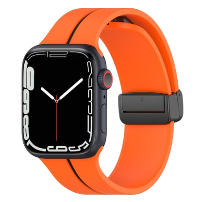 Two Color Folding Buckle Silicone Watch Band For Apple Watch Ultra 2 49mm(Orange+Black) by bashfashion