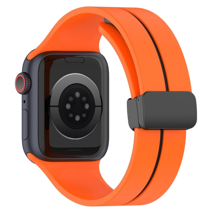 Two Color Folding Buckle Silicone Watch Band For Apple Watch Ultra 2 49mm(Orange+Black) by bashfashion