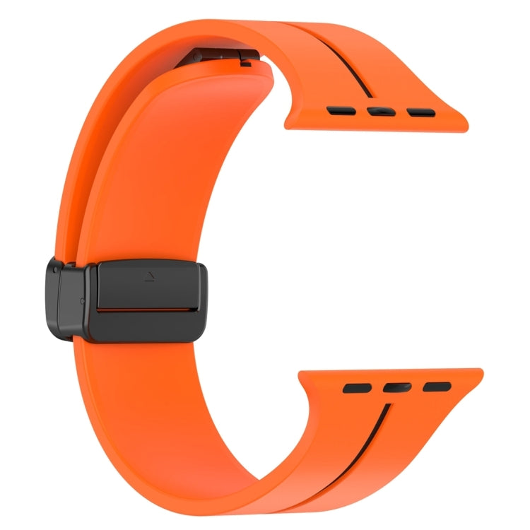 Two Color Folding Buckle Silicone Watch Band For Apple Watch Ultra 2 49mm(Orange+Black) by bashfashion