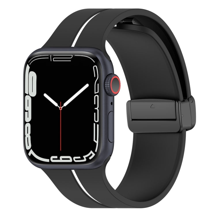 Two Color Folding Buckle Silicone Watch Band For Apple Watch Ultra 2 49mm(Black+White) by bashfashion