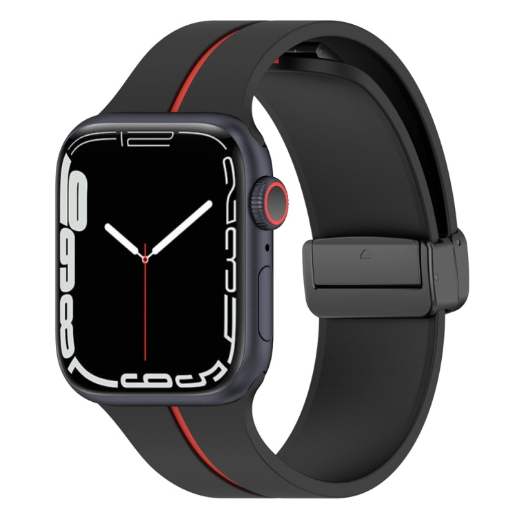 Two Color Folding Buckle Silicone Watch Band For Apple Watch Ultra 2 49mm(Black+Red) by bashfashion
