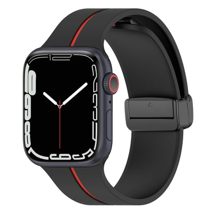 Two Color Folding Buckle Silicone Watch Band For Apple Watch Ultra 2 49mm(Black+Red) by bashfashion