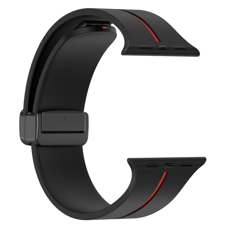 Two Color Folding Buckle Silicone Watch Band For Apple Watch Ultra 2 49mm(Black+Red) by bashfashion