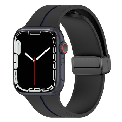 Two Color Folding Buckle Silicone Watch Band For Apple Watch Ultra 2 49mm(Black+Blue) by bashfashion