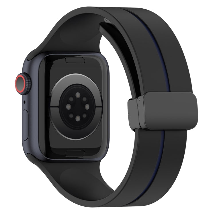 Two Color Folding Buckle Silicone Watch Band For Apple Watch Ultra 2 49mm(Black+Blue) by bashfashion