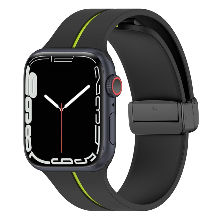 Two Color Folding Buckle Silicone Watch Band For Apple Watch Ultra 2 49mm(Black+Lime) by bashfashion