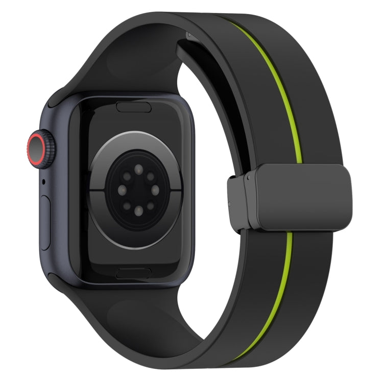 Two Color Folding Buckle Silicone Watch Band For Apple Watch Ultra 2 49mm(Black+Lime) by bashfashion