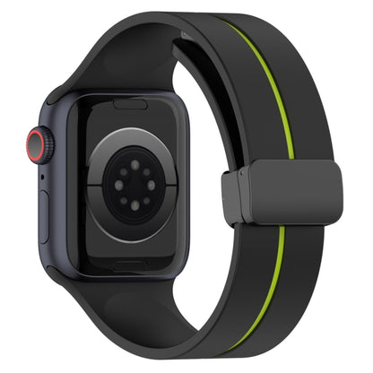 Two Color Folding Buckle Silicone Watch Band For Apple Watch Ultra 2 49mm(Black+Lime) by bashfashion