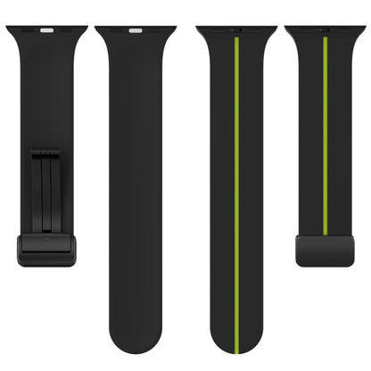 Two Color Folding Buckle Silicone Watch Band For Apple Watch Ultra 2 49mm(Black+Lime) by bashfashion