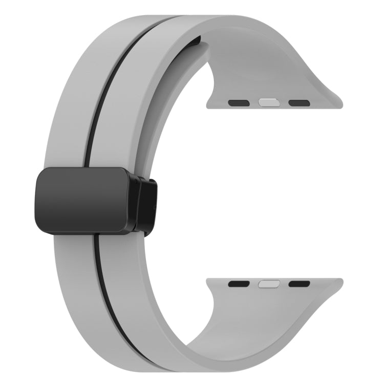 Two Color Folding Buckle Silicone Watch Band For Apple Watch Ultra 2 49mm(Light Grey+Black) by bashfashion