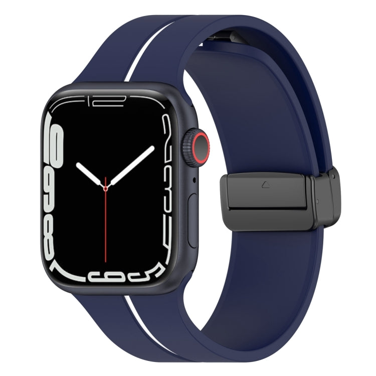 Two Color Folding Buckle Silicone Watch Band For Apple Watch Ultra 2 49mm(Midnight Blue+White) by bashfashion