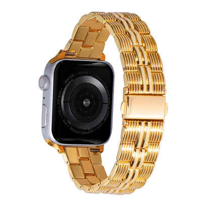 3-Beads Stripe Metal Watch Band For Apple Watch 8 45mm(Gold) by bashfashion