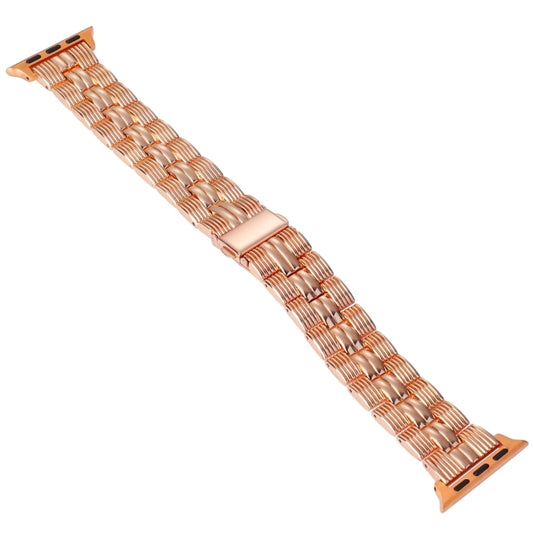 3-Beads Stripe Metal Watch Band For Apple Watch 8 45mm(Rose Gold) by bashfashion