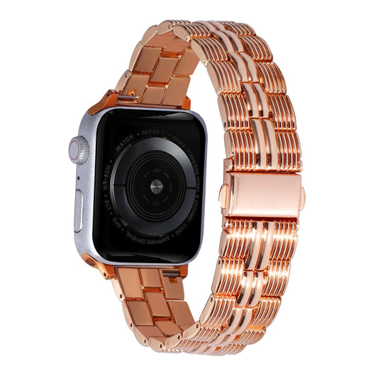3-Beads Stripe Metal Watch Band For Apple Watch 4 44mm(Rose Gold) by bashfashion