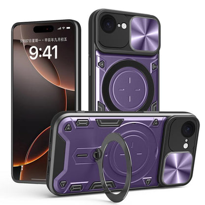 For iPhone 16e CD Texture Sliding Camshield Magnetic Holder Phone Case(Purple) by bashfashion