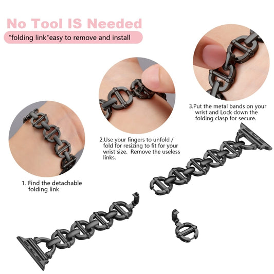 Ladder Buckle Metal Watch Band For Apple Watch SE 2022 44mm(Black) by bashfashion