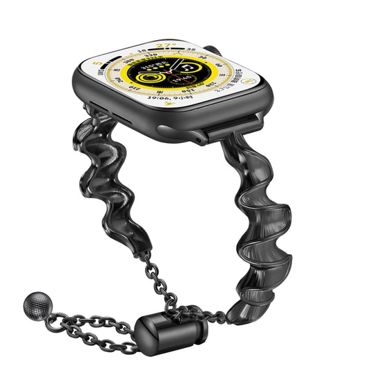 Ribbon Wave Metal Watch Band For Apple Watch 8 45mm(Black) by bashfashion