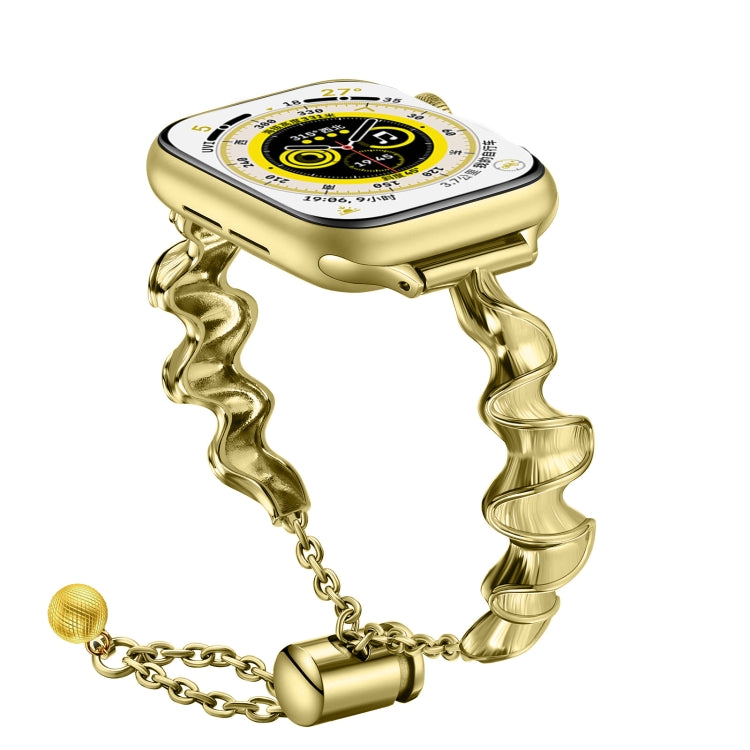 Ribbon Wave Metal Watch Band For Apple Watch 8 45mm(Gold) by bashfashion