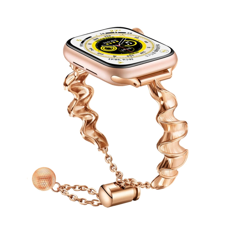 Ribbon Wave Metal Watch Band For Apple Watch 8 45mm(Rose Gold) by bashfashion