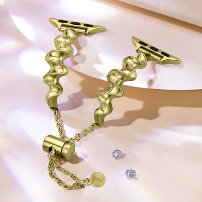 Ribbon Wave Metal Watch Band For Apple Watch 9 45mm(Gold) by bashfashion