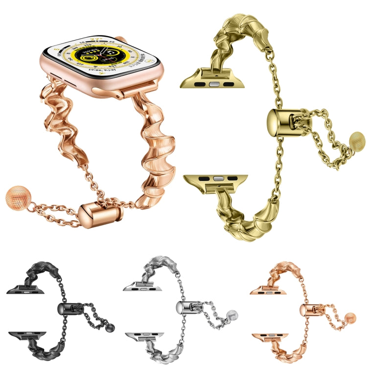 Ribbon Wave Metal Watch Band For Apple Watch 9 45mm(Black) by bashfashion