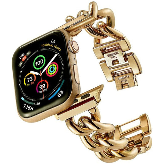 Big Denim Chain Metal Watch Band For Apple Watch Ultra 2 49mm(Gold) by bashfashion