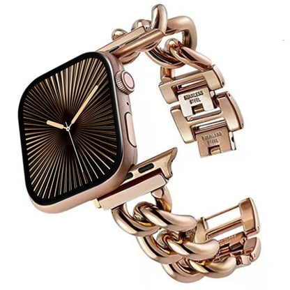 Big Denim Chain Metal Watch Band For Apple Watch Series 10 42mm(Rose Gold) by bashfashion