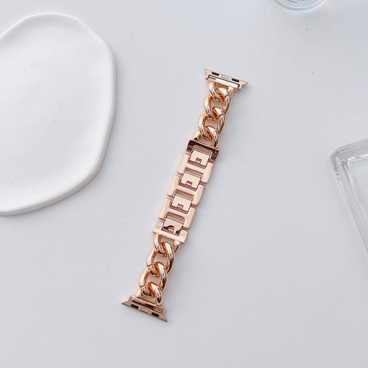 Big Denim Chain Metal Watch Band For Apple Watch Series 10 42mm(Rose Gold) by bashfashion