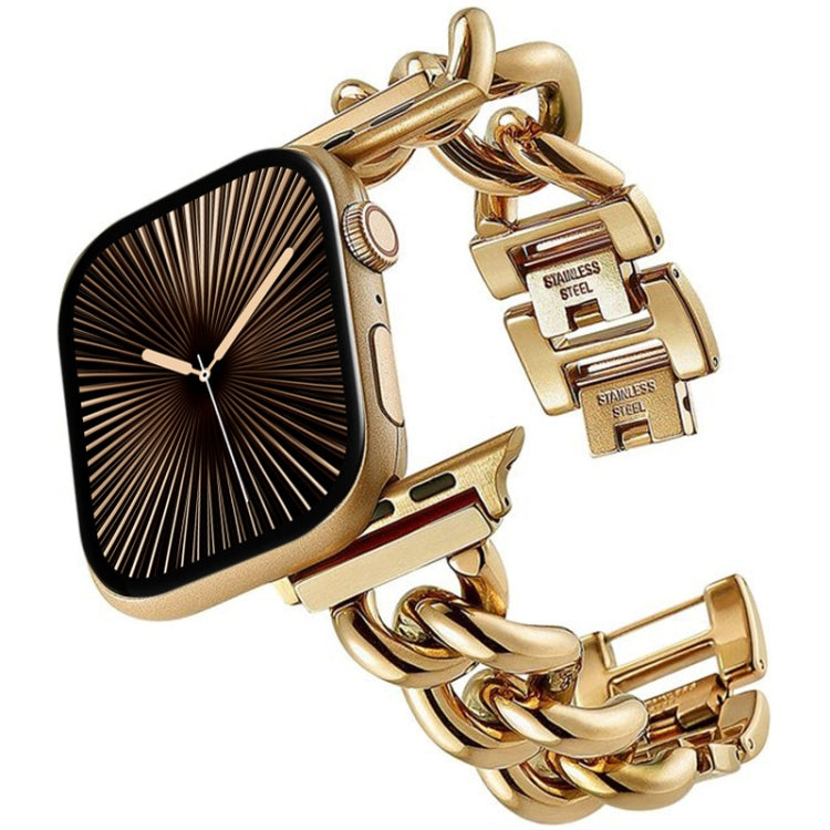 Big Denim Chain Metal Watch Band For Apple Watch Series 10 46mm(Gold) by bashfashion