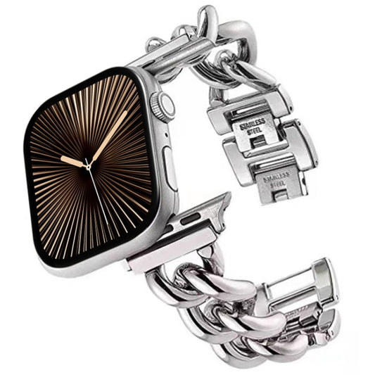 Big Denim Chain Metal Watch Band For Apple Watch Series 10 46mm(Silver) by bashfashion