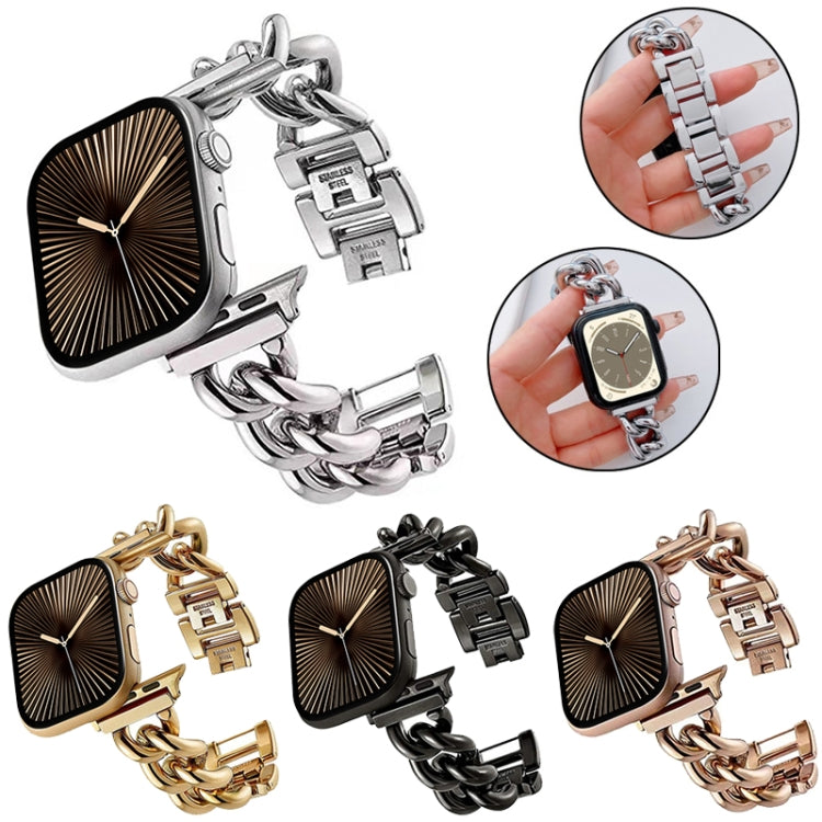 Big Denim Chain Metal Watch Band For Apple Watch Ultra 49mm(Rose Gold) by bashfashion