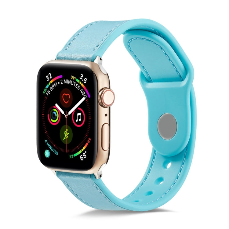 For Apple Watch Ultra 49mm&Watch Ultra 2 49mm / Series 9&8&7 45mm / SE 3&SE 2&6&SE&5&4 44mm / 3&2&1 42mm Single Buckle TPU+ Genuine Leather Watch Band(Light Blue) by bashfashion