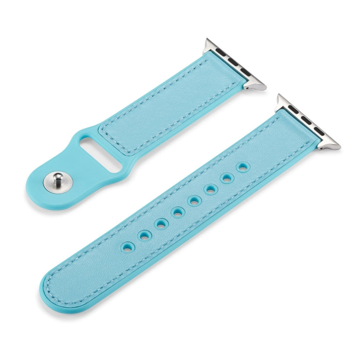 For Apple Watch Ultra 49mm&Watch Ultra 2 49mm / Series 9&8&7 45mm / SE 3&SE 2&6&SE&5&4 44mm / 3&2&1 42mm Single Buckle TPU+ Genuine Leather Watch Band(Light Blue) by bashfashion