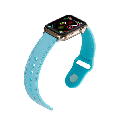 For Apple Watch Ultra 49mm&Watch Ultra 2 49mm / Series 9&8&7 45mm / SE 3&SE 2&6&SE&5&4 44mm / 3&2&1 42mm Single Buckle TPU+ Genuine Leather Watch Band(Light Blue) by bashfashion
