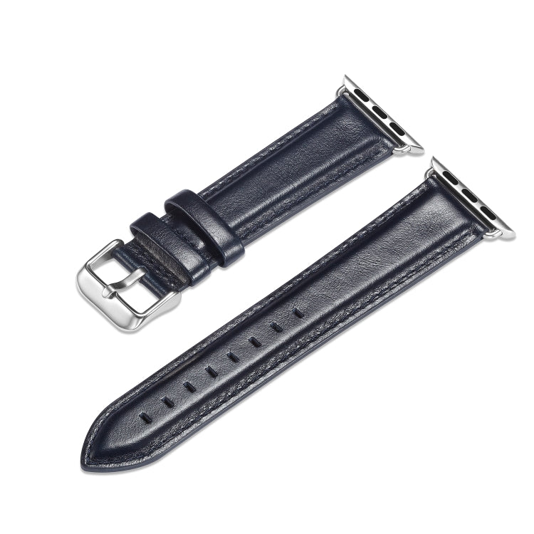 For Apple Watch Series 7 41mm / 6 & SE & 5 & 4 40mm / 3 & 2 & 1 38mm Crazy Horse Texture Top-grain Leather Watch Band(Dark Blue) by bashfashion